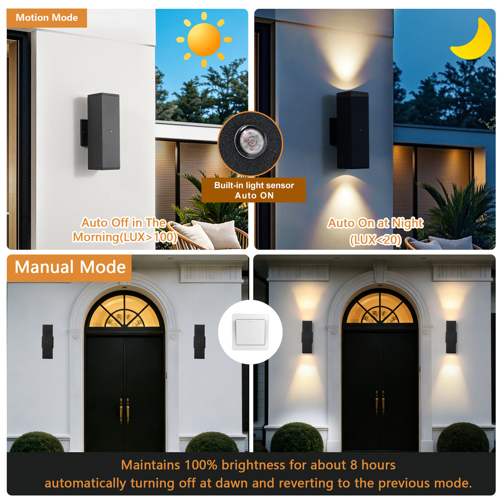 Outdoor Wall Light Fixture,Exterior Lighting Fixtures,Dusk To Dawn Modern Sconce Lights For Porch Patio Garage Front Door Black,Square,with Sensor,2PK