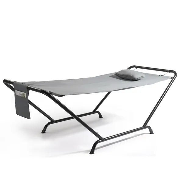 Freestanding Hammock With Stand, 550LBS Heavy Duty Outdoor Hammock Bed With Soft Pillow & Storage Bag, Grey