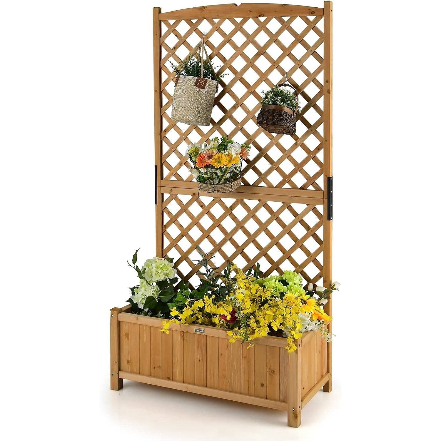 Outdoor Fir Wood Raised Garden Bed Planter Box with 71-inch High