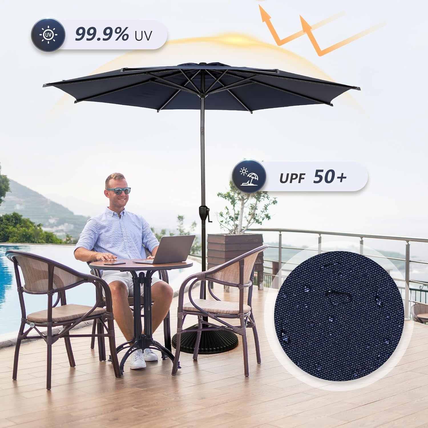 9Ft Lyon Outdoor Patio Umbrella Dark Blue Garden Shade