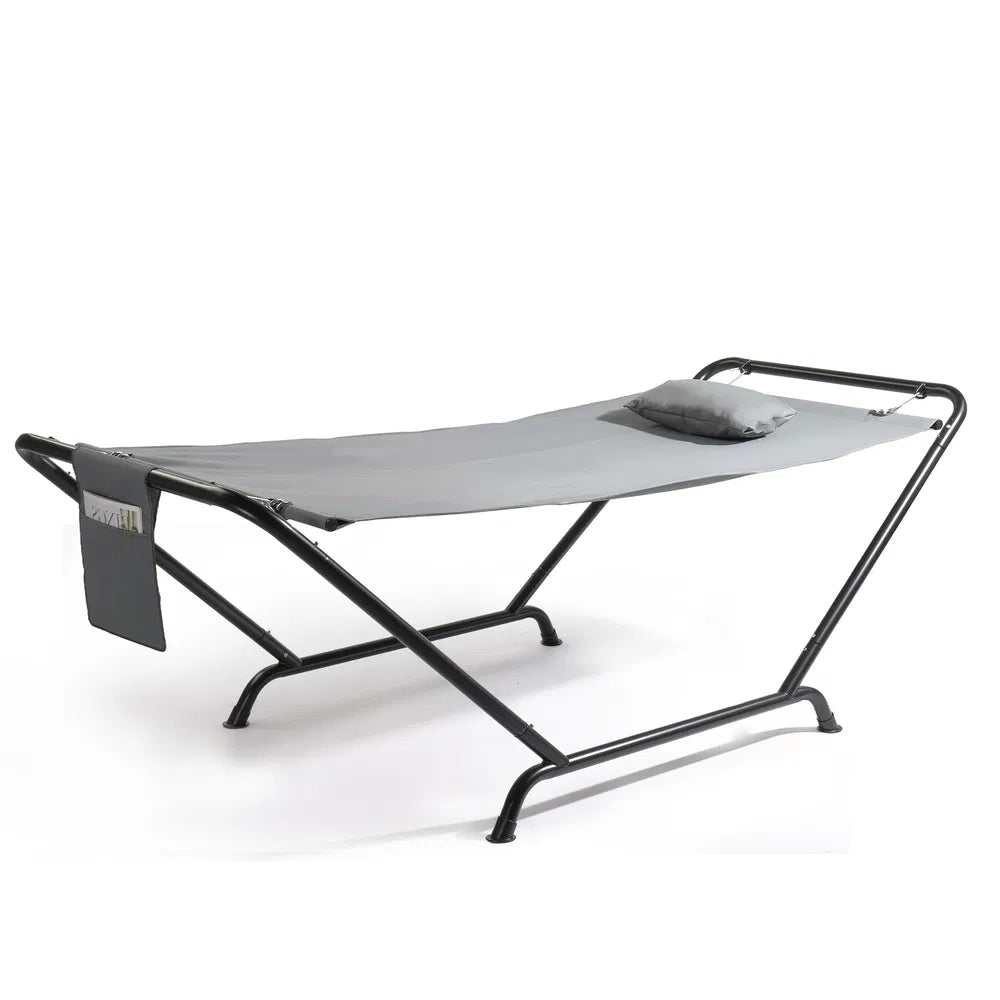 Freestanding Hammock With Stand, 550LBS Heavy Duty Outdoor Hammock Bed With Soft Pillow & Storage Bag, Grey