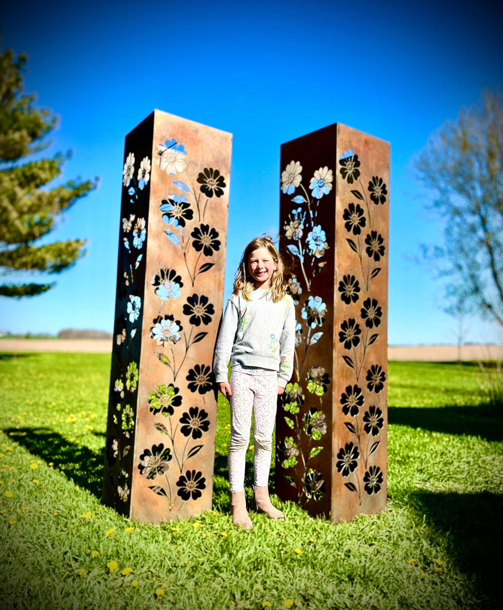 Blooming Magnolias Steel Luminary Pillar | Multiple Sizes