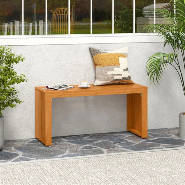 Solid Acacia Wood Patio Bench, 800 LBS Weight Capacity 2-Person Backless Outdoor Bench