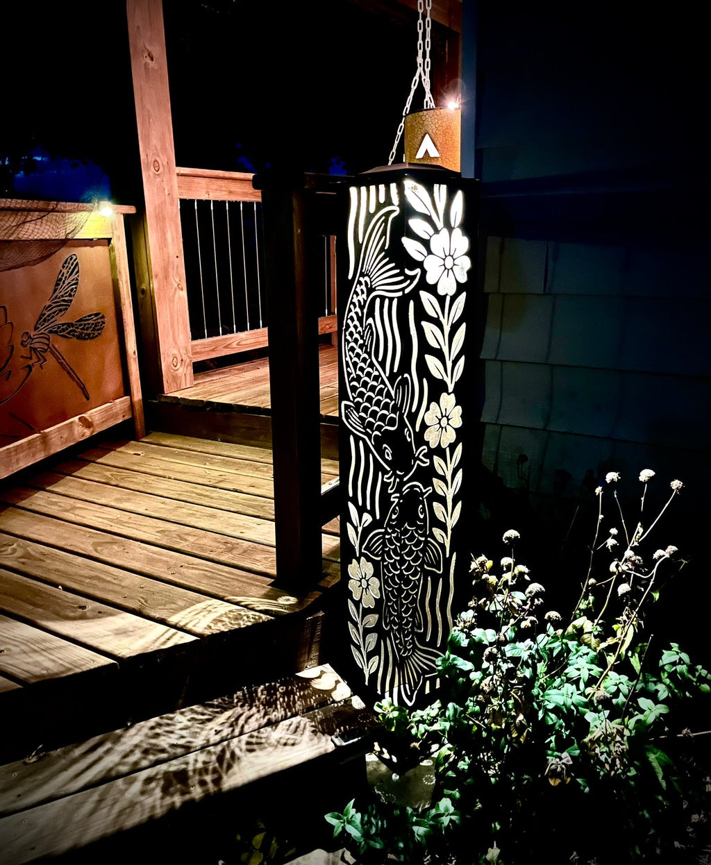 Floral Koi Steel Luminary Pillar | Multiple Sizes | Corten Available