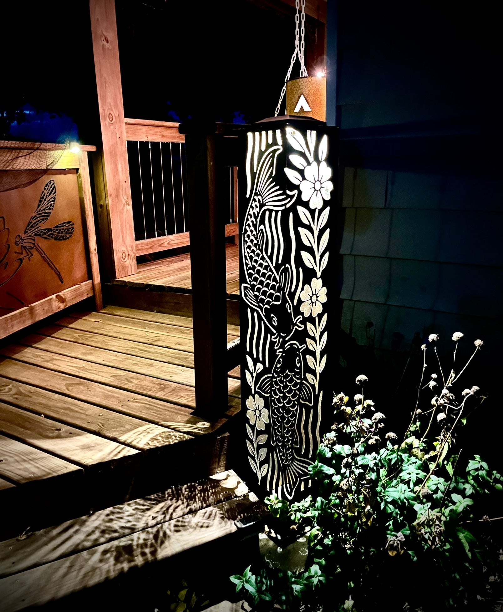 Floral Koi Steel Luminary Pillar | Multiple Sizes | Corten Available