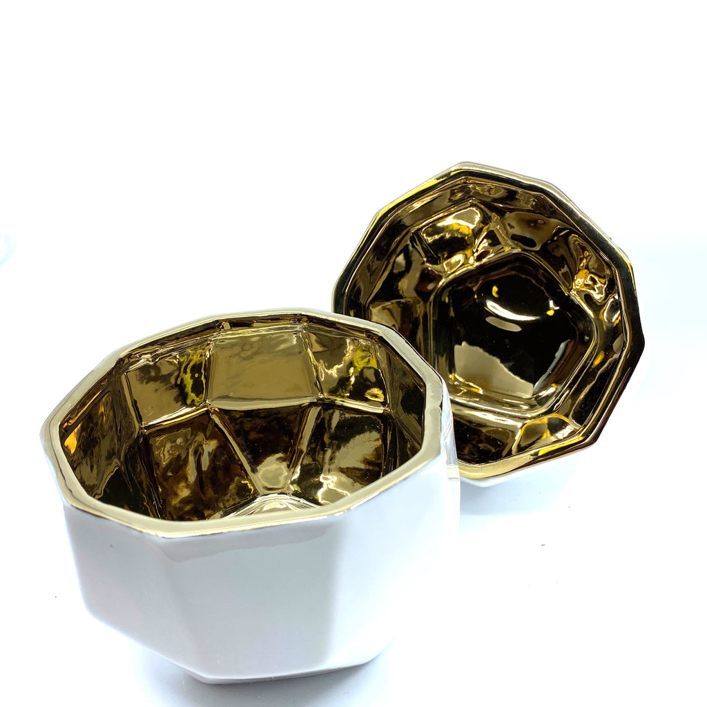 Handmade Elegant White & Gold Ceramic Planter/Pot